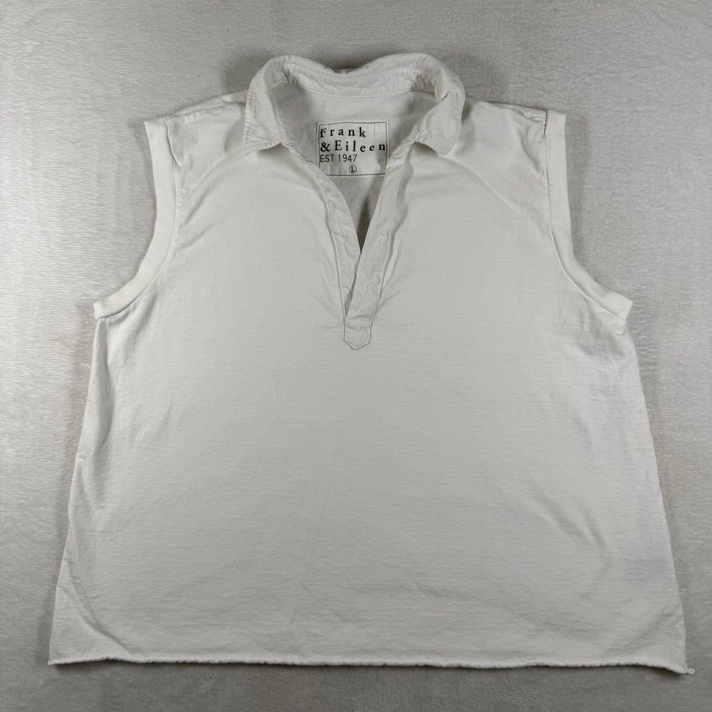 Frank & Eileen LAB119HJ White Cotton Sleeveless Polo Top Womens L Made USA